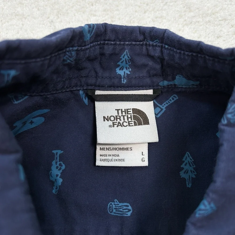 The North Face Shirt Mens Large Button Up Short Sleeve Camping All Over Print